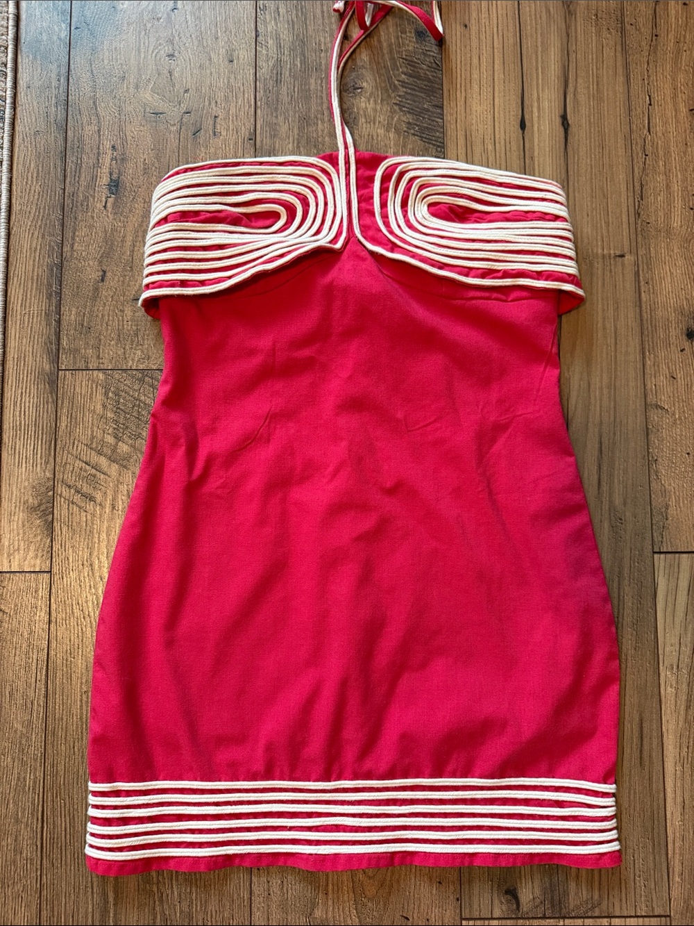 TCEC Coral white Trim Halter Mini Dress Size L (Fits Medium US 6) cotton linen